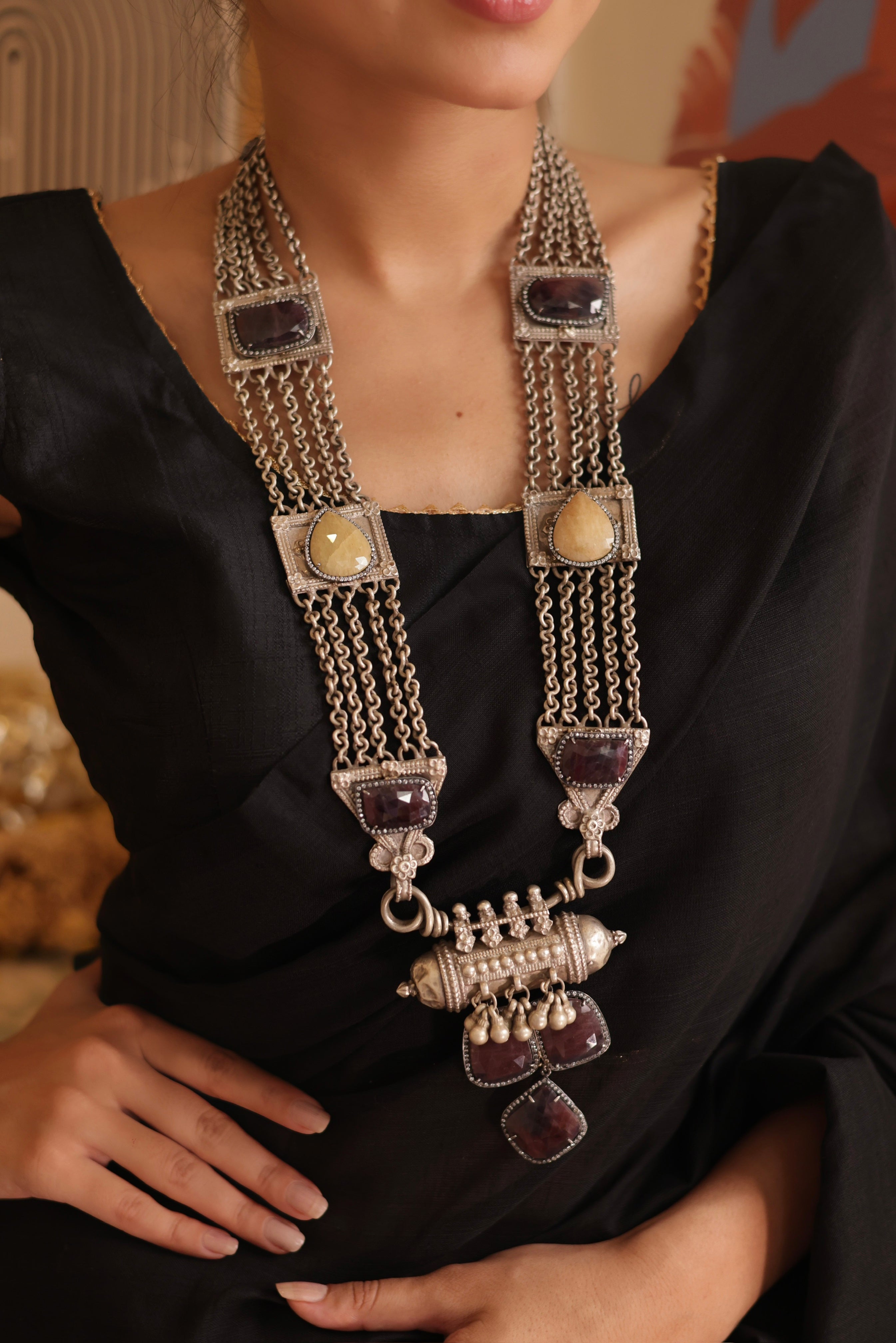 Rajwada Bohemian Set with Multi sapphire stone